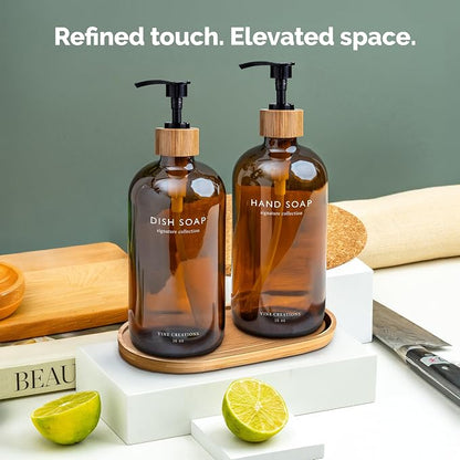 Vine Creations Amber Glass Soap Dispenser Set, Hand Soap and Dish Soap - Image 6