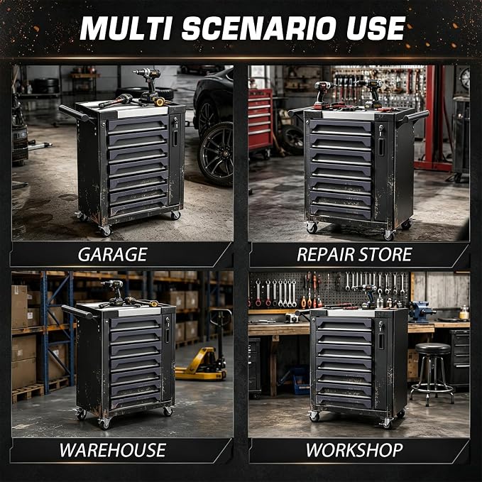 7-Drawer Rolling Tool Chest, Tool Box Lockable Metal Tool Cabinet - Image 6