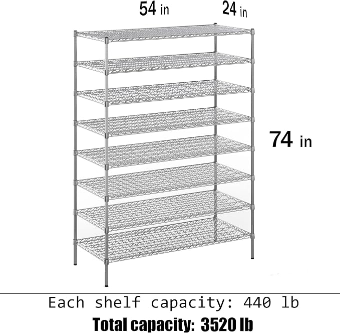 24" Deep x 54" Wide x 74" Height Wire Shelving Kit | 8-Tier | NSF Commercial - Image 3