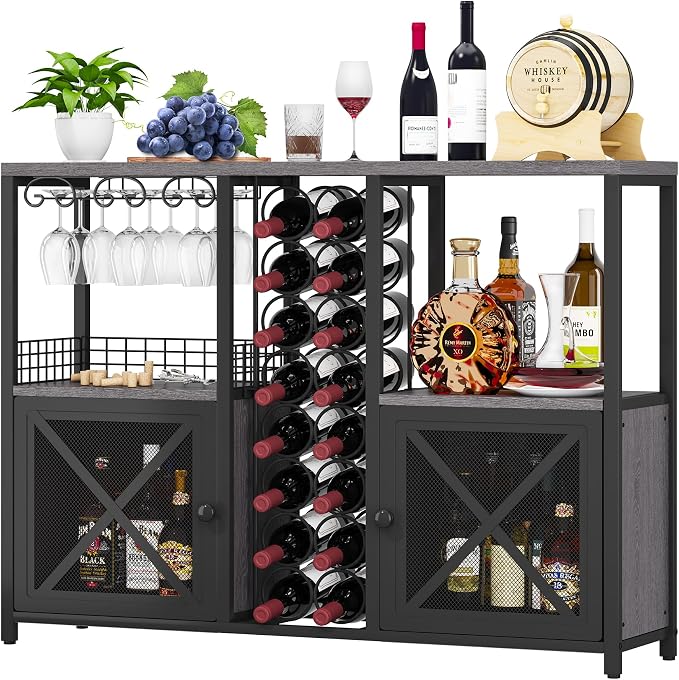Homeiju Mini Bars for Home, Wooden Coffee Bar Cabinet, Modern Liquor Cabinet by Homeiju