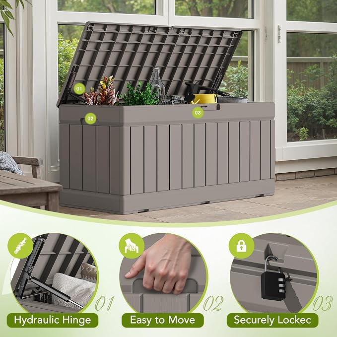 Devoko 78 Gallon Deck Box, Waterproof Resin Outdoor Storage Box - Image 2