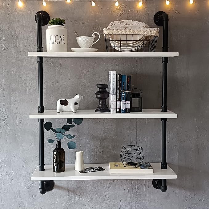 HDDFER Industrial Pipe Shelving Rustic White Pipe Wall Shelves Bathroom Shelves - Image 4