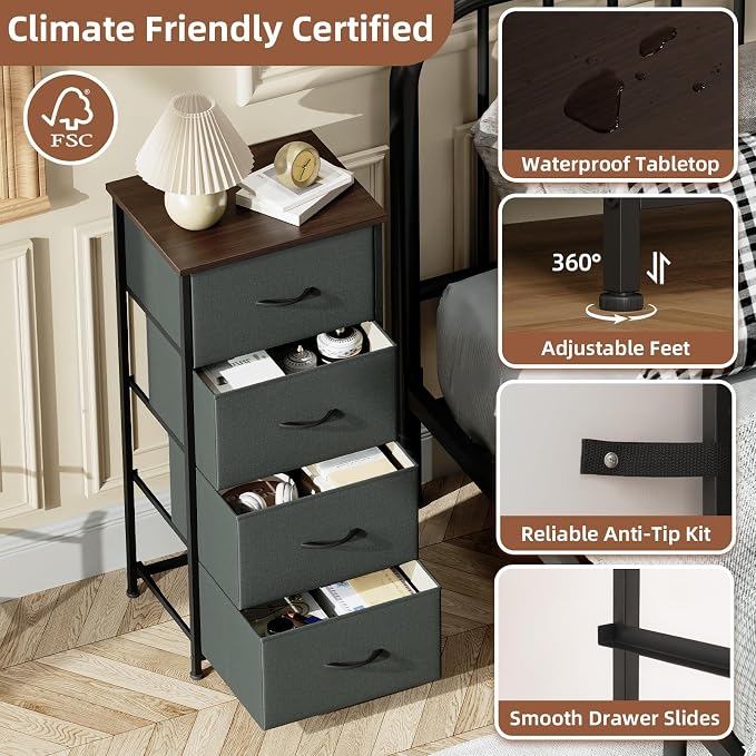 Somdot Dresser for Bedroom, 4 Drawer Storage Cabinet, Charcoal Grey | Tall - Image 6