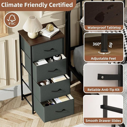 Somdot Dresser for Bedroom, 4 Drawer Storage Cabinet, Charcoal Grey | Tall - Image 6