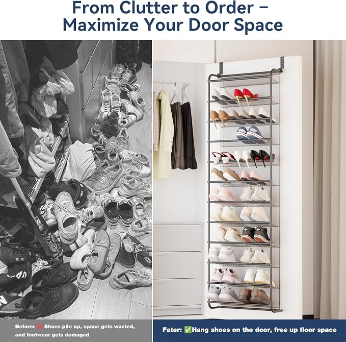 Whitmor 36 Pair Over the Door Shoe Organizer, 12 Tier Hanging Shoe Organizer - Image 7