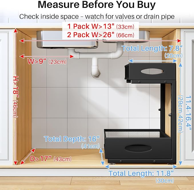Under Sink Organizer, 2 Pack 2 Tier Pull Out Under Cabinet Organizer Shelf - Image 2