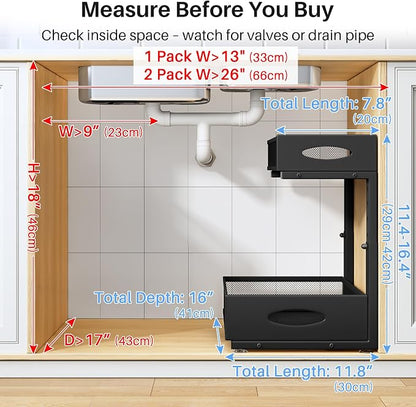 Under Sink Organizer, 2 Pack 2 Tier Pull Out Under Cabinet Organizer Shelf - Image 2