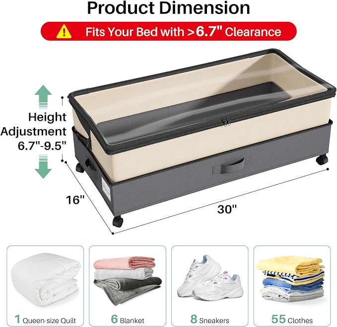 Kitstorack 4 Pack Height-adjustable Under Bed Storage - Image 2