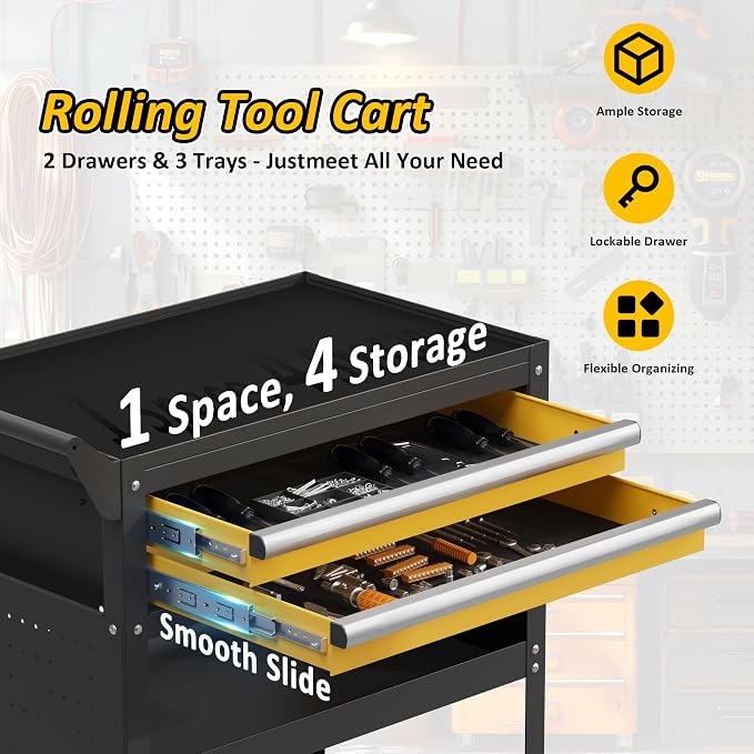 5-Tier Rolling Tool Cart on Wheels, Tool Storage Organizer - Image 2