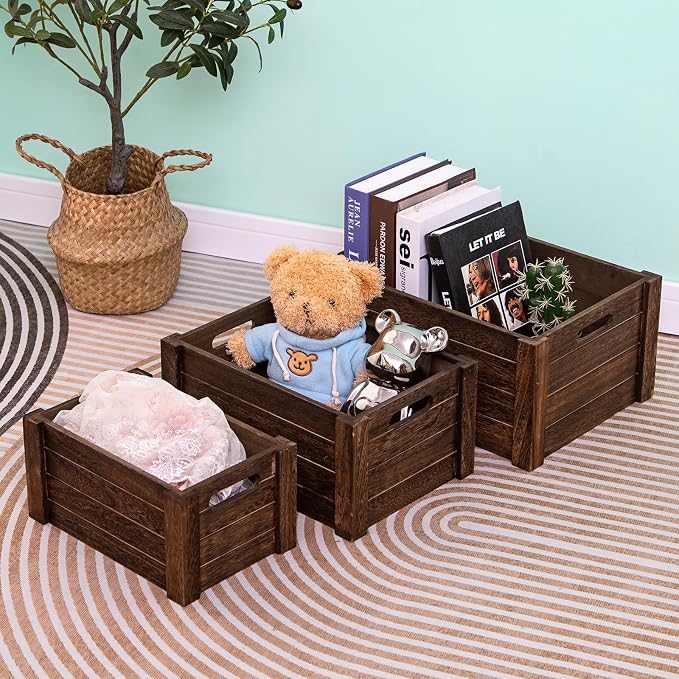 Large Vintage Brown Wooden Crates - Image 5