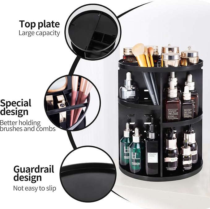 360 Rotating Makeup Organizer, DIY Adjustable Spinning Holder, Foldable - Image 5