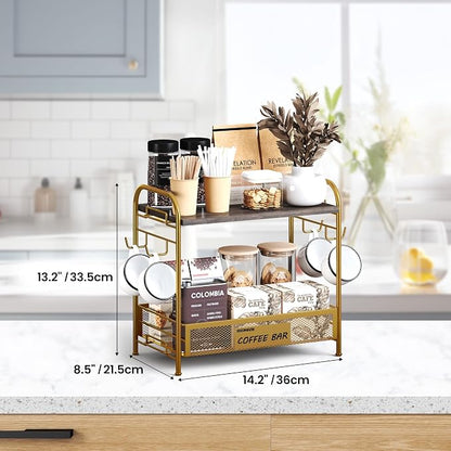 Coffee Bar Organizer for Countertop Station, Simple Assembly 2 Tier Shelf for - Image 3