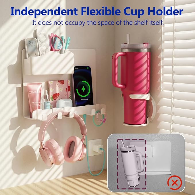 Bedside Wall Shelf for Teen Girls Dorm Room Essentials Bunk Bed Stuff | No - Image 4