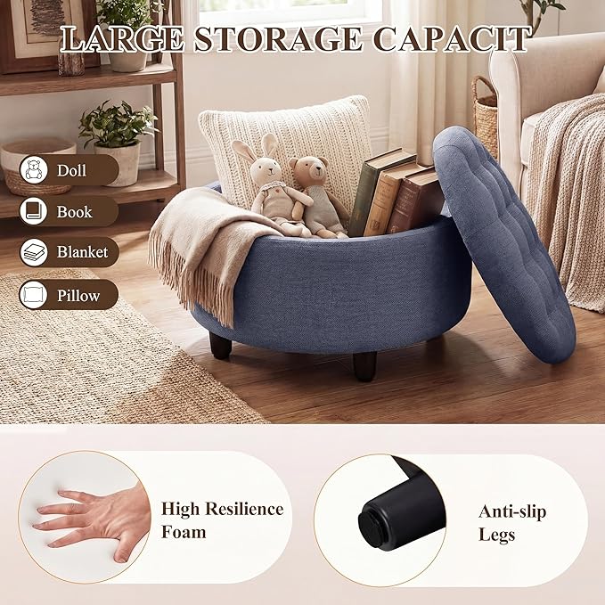 COLAMY Fabric Round Storage Ottoman - Image 4