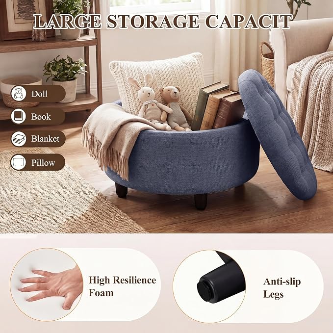 COLAMY Round Hidden Storage Ottoman - Image 4