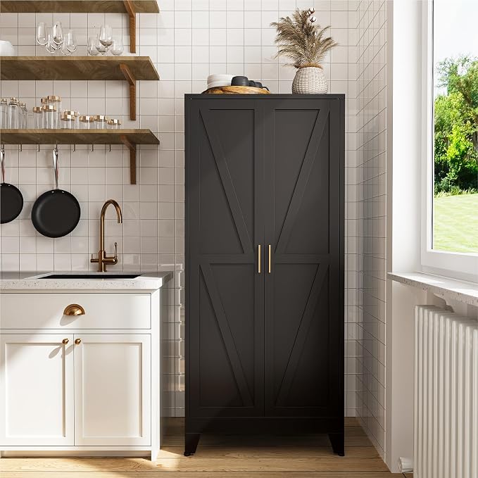 COFaR 61" Metal Pantry Cabinet in Black, Modern Storage Cabinet - Image 3