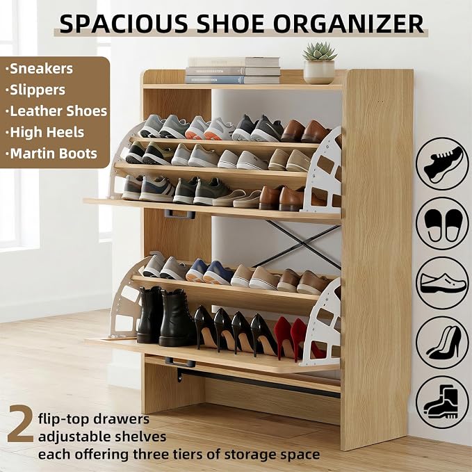 Shoe Storage Cabinet for Entryway, 2 Flip Drawers - Image 8
