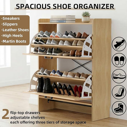 Shoe Storage Cabinet for Entryway, 2 Flip Drawers - Image 8