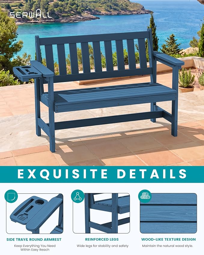 SERWALL HDPE Outdoor Bench, Weatherproof Porch Bench, 1 Pack, Suitable - Image 4