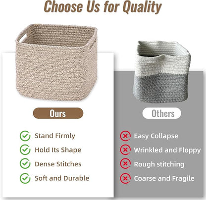 3 Pack Cube Storage Bin, 9”x9”x7” Cotton Rope Woven Baskets - Image 8
