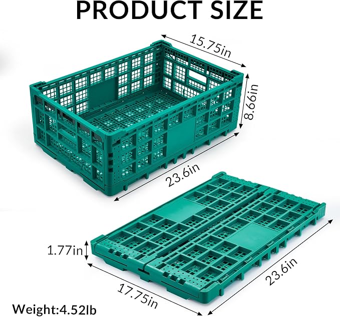 Collapsible Storage Crates, 52 Liter Heavy Duty Foldable Plastic Crates - Image 2