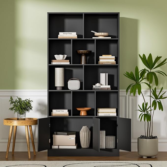 71" Tall Bookshelf with 10 Cubes and 3 Doors, 4-Tier Bookshelf, Open Shelf - Image 8