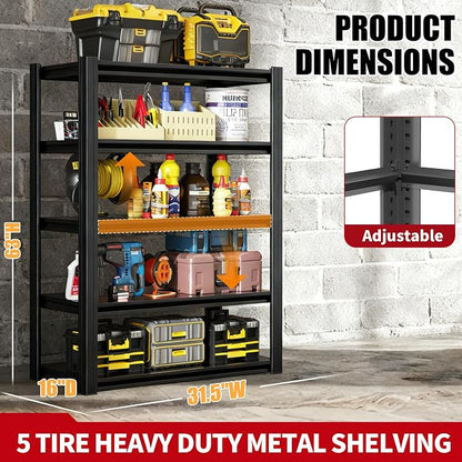 63" H Heavy Duty Garage Shelving, Metal Storage Shelves, Adjustable 5 Tier - Image 2