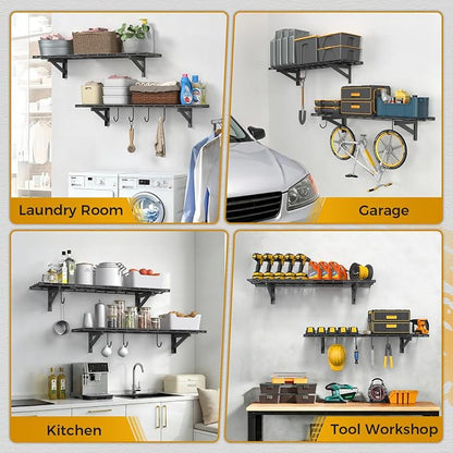 Jusgym 2-Pack Wall Mounted Garage Shelves, 1x4 ft Heavy Duty Garage Storage - Image 7