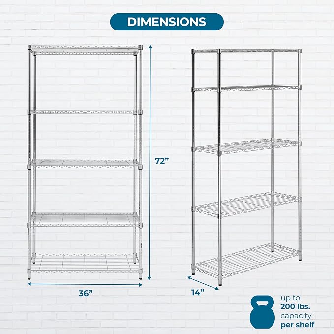 Honey-Can-Do 5-Tier Heavy Duty Adjustable Shelving Unit, 200-lb Per Shelf NSF - Image 3