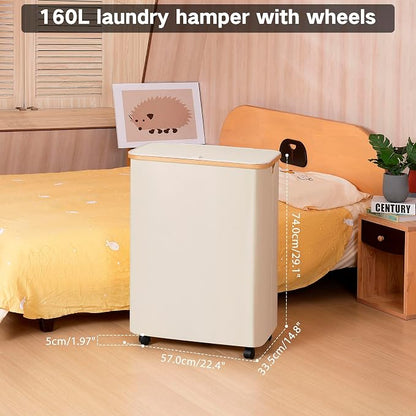 Lagre Laundry Basket with Wheels, Laundry Hamper with Lid, 160L Clothes Hamper - Image 2