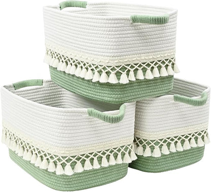 3 Pack Storage Basket for Shelves, Boho Cotton Rope Storage Bins by Degeyoyo