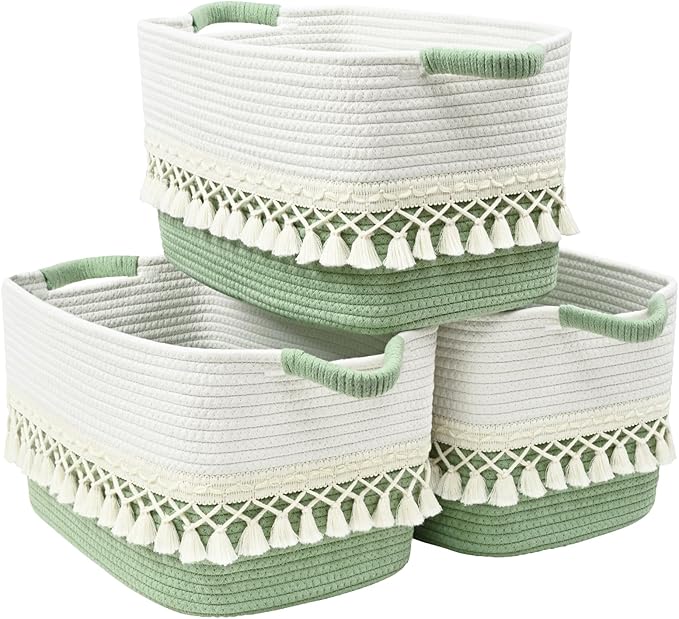2 Pack Storage Basket, Heavy Tassel Woven Baskets by Degeyoyo
