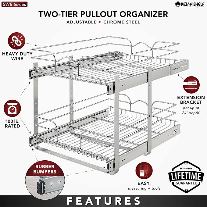 Rev-A-Shelf 2-Tier Kitchen Cabinet Pullout Shelf and Drawer Organizer Slide Out - Image 3
