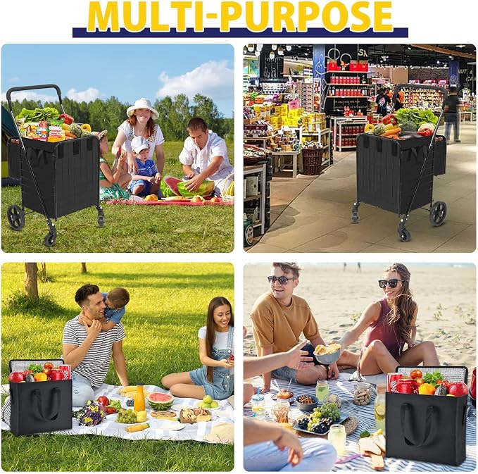 Shopping Cart for Groceries, Folding Utility Cart - Image 9