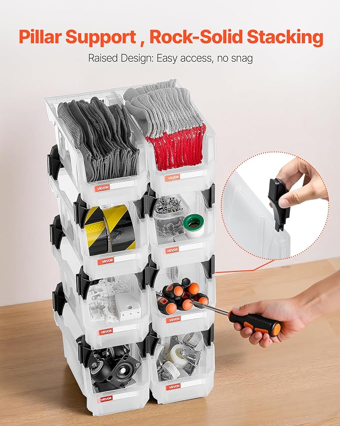 VEVOR Plastic Stackable Storage Bins, 10.9 x 5.5 x 5.1 inch, Plastic Containers - Image 4