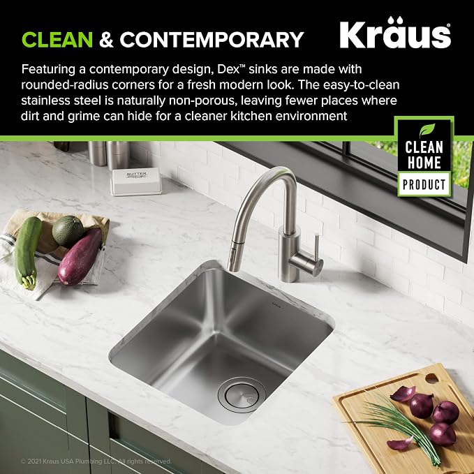 KRAUS Dex 17-inch Undermount 16 Gauge Stainless Steel Single Bowl Kitchen Sink - Image 3