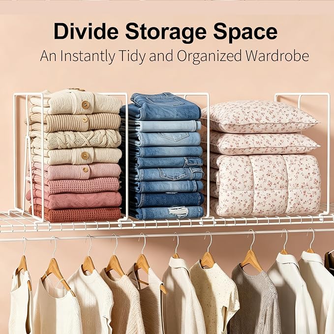 Wire Shelf Dividers for Closet: Clothes, Sweater Organizer, Vertical White - Image 3