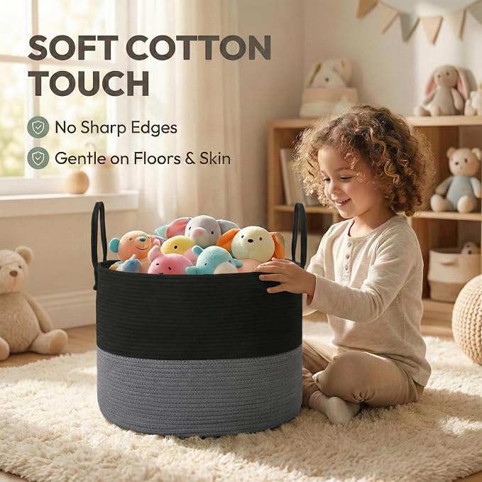 JMvicyroam 65L Extra Large Machine Washable Cotton Rope Blanket Basket | - Image 4