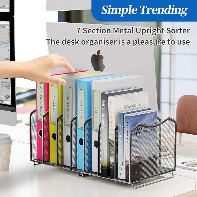 Simple Trending 2 Pack Mesh Desktop File Sorter Organizer, 7-Section Bookshelf - Image 3