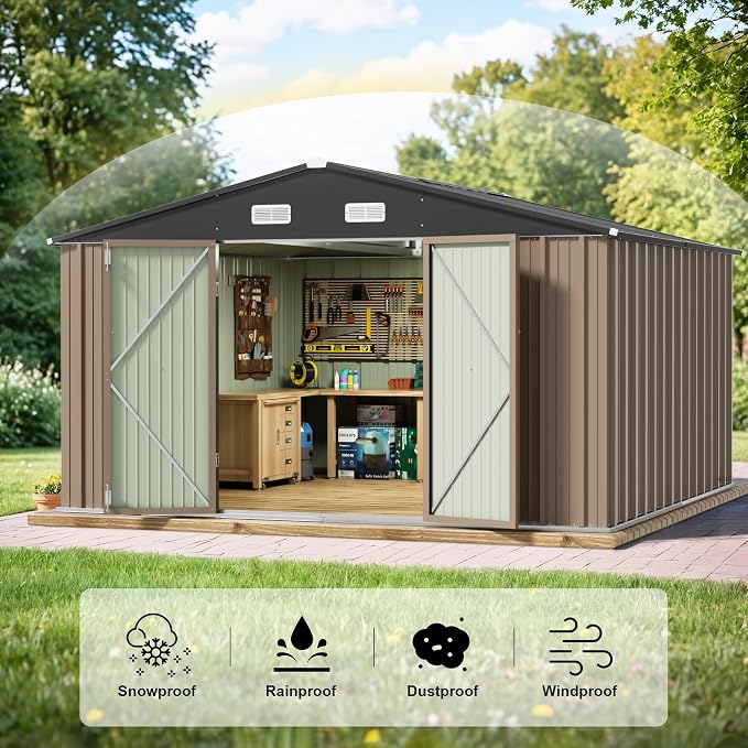 JUMMICO 10 x 8 FT Outdoor Storage Shed, Large Metal Garden Shed & Tool Sheds - Image 6