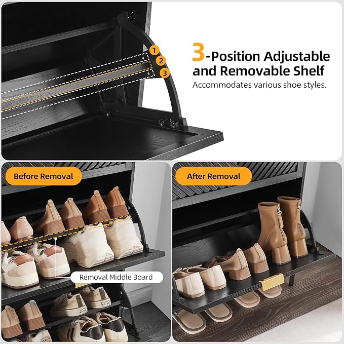 Shoe Cabinet with 2 Flip Drawers, Narrow Entryway Rack, Freestanding, - Image 5