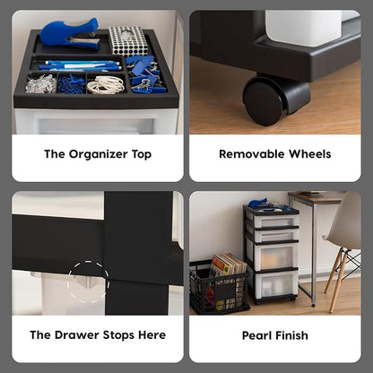 IRIS USA Plastic Drawer Storage Organizer Rolling Cart, - Image 7