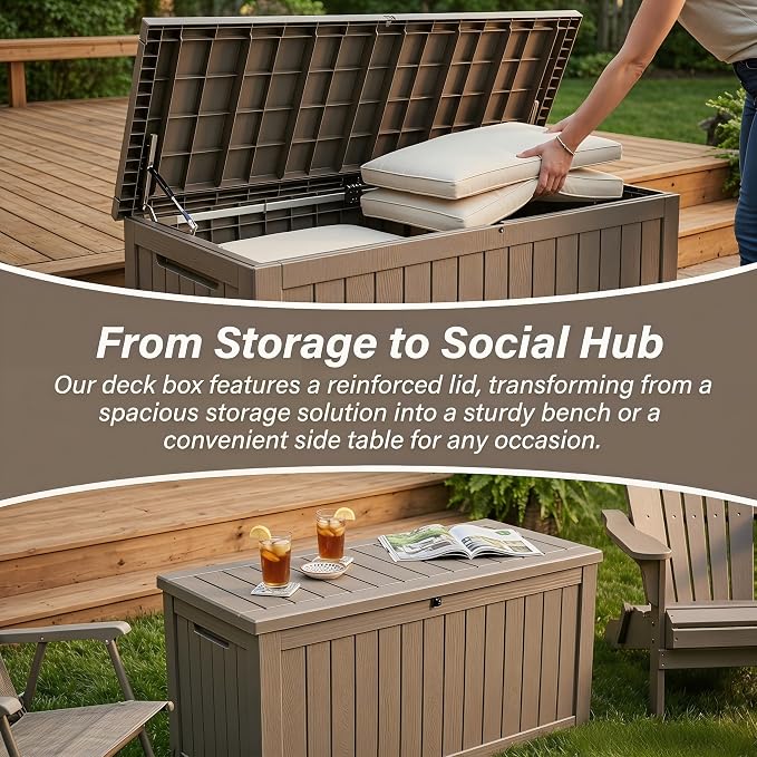 270 Gallon Extra Large Deck Box Outdoor, Resin Storage Box Outdoor Waterproof - Image 3