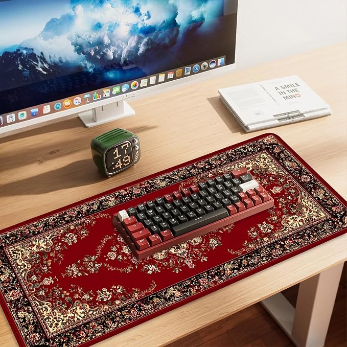 Red Vintage Persian Rug Mouse Pad – Large Extended Desk Mat 35.43 x 15.75 in – - Image 2