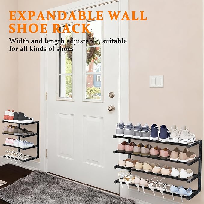 3 Pack Wall Mounted Shoe Rack, 4 Tier Hanging Shoe Rack Holds 48 Pairs - Image 3
