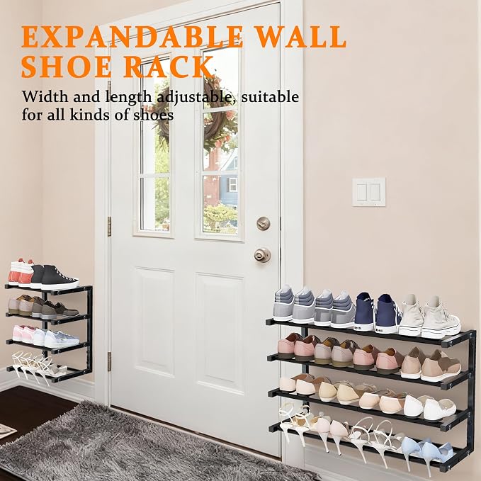 2 Pack Wall Mounted Shoe Rack, 4 Tier Hanging Shoe Rack Holds 32 Pairs - Image 3