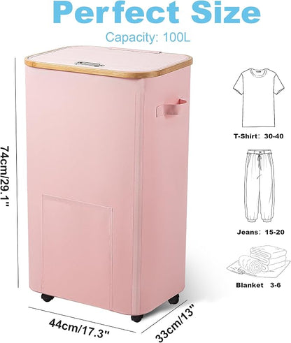 Vincona Laundry Basket with Wheels, Tall Dirty Clothes Hamper on Wheels - Image 2