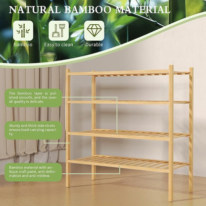 4 Tier Bamboo Shoe Rack for Closet Free Standing Wood Shoe Shelf for Entryway - Image 6