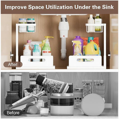 VUSIGN 2 Tier Under Sink Organizer and Storage, Slide Out Pull Out Cabinet - Image 2