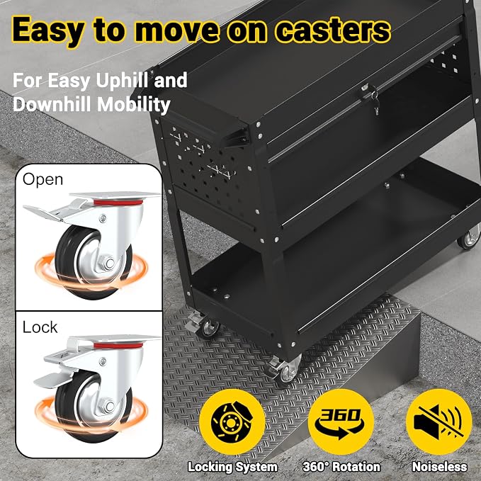 3 Tier Rolling Tool Cart on Wheels, 550 LBS Tool Cart - Image 5